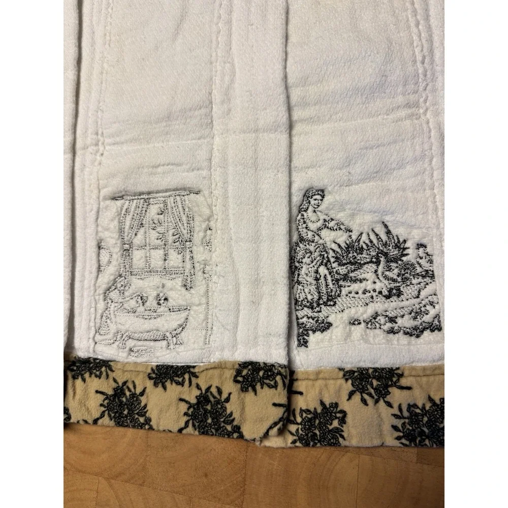 Vintage Embroidered Burp Cloths Toile Style Pastoral Scenes‎ Set of 3